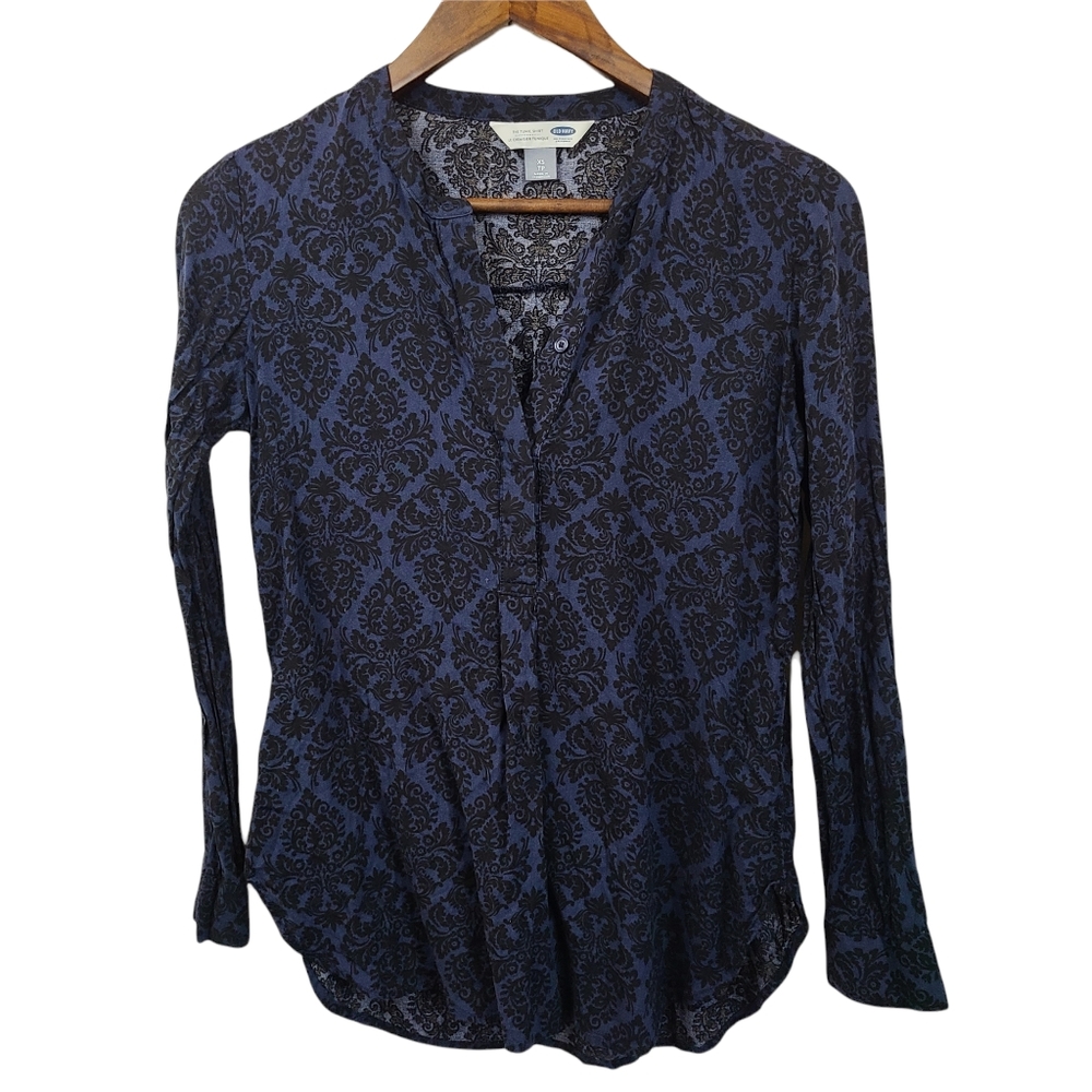 Old Navy Tunic Shirt Blue Damask XS